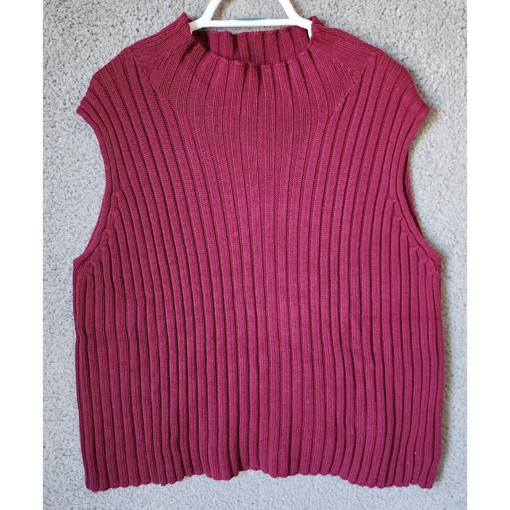 Eddie Bauer Women's Sleeveless Mock Neck Ribbed Knit Sweater Burgundy Size XXL
